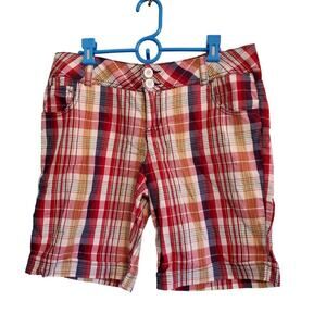 Vintage Y2K No Boundaries Red Plaid Madras Bermuda Shorts Size 15 Mid Rise